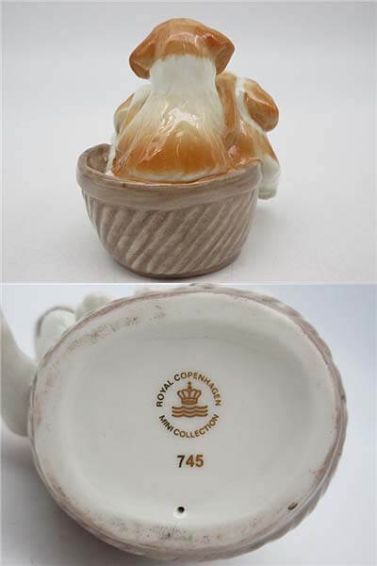 ROYAL COPENHAGEN（ロイヤルコペンハーゲン）　陶器人形　バスケットに入った子犬