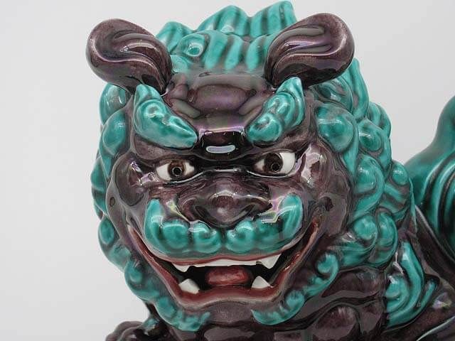 九谷焼　八幡窯　玉獅子　ブラック×グリーン　須栄義作