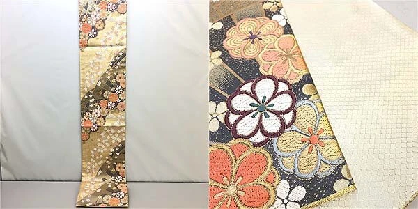 袋帯　ゴールド系　花　華やか　桜　刺繍　女性用　和装　礼装　着物