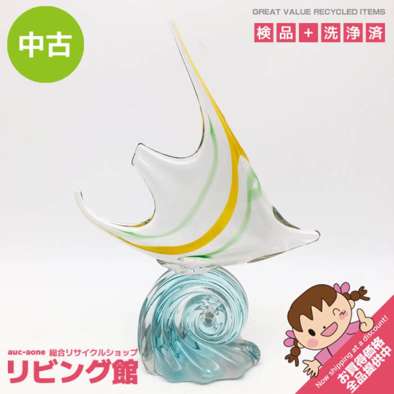 マルティグラス エンゼルフィッシュ 高さ30cm グリーン×イエロー Malri Glass 魚 熱帯魚 緑×黄 クリア ガラス製