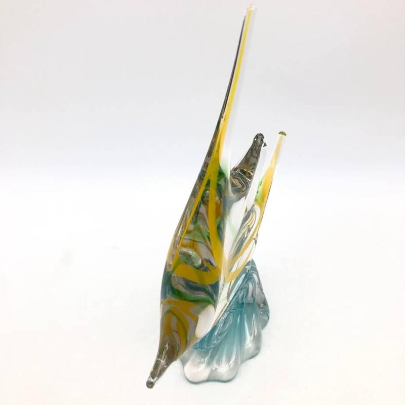 マルティグラス エンゼルフィッシュ 高さ30cm グリーン×イエロー Malri Glass 魚 熱帯魚 緑×黄 クリア ガラス製