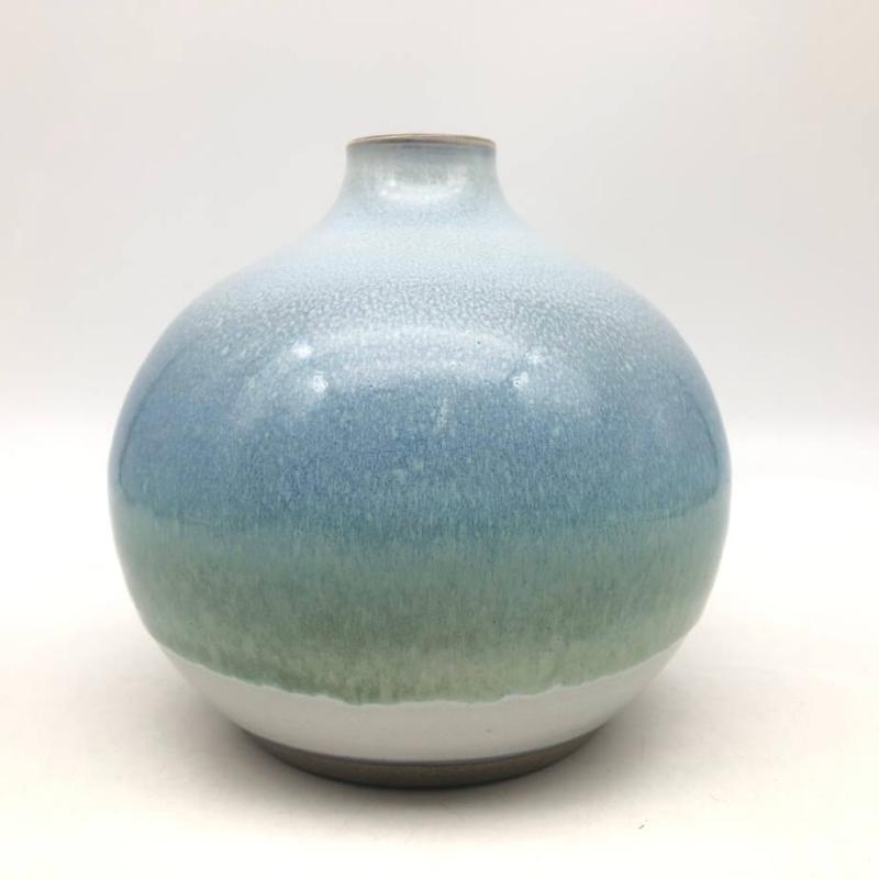 小石原焼 太田秀隆作 花瓶 高さ17cm 共箱入り 青×緑 グラデーション 陶器製 壺 花器 焼物 陶磁器 ブルー系 フラワーベース