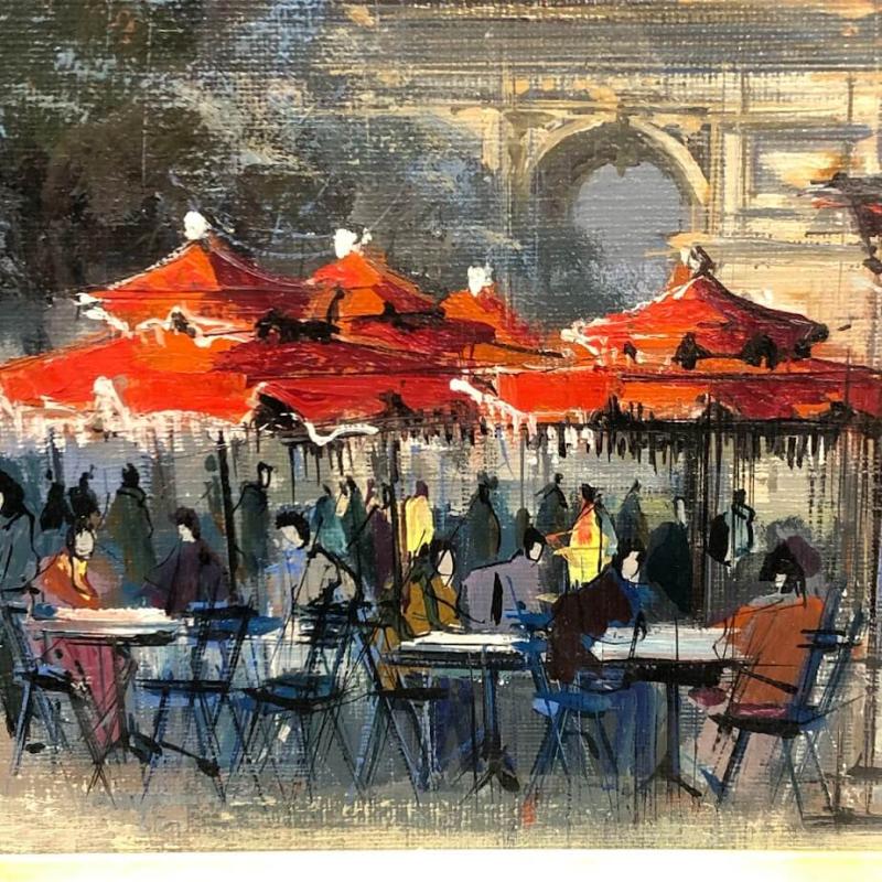 額装 クロード がいせん門近くのカフェ 油彩画 F3 直筆サイン入り F.Claude 油絵