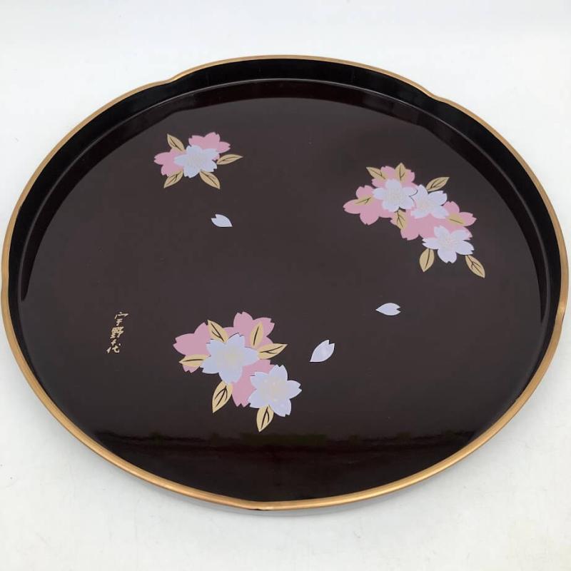 春の和食器セット お重 お盆 お猪口 宇野千代 丸盆 漆器 桜 黒 金彩 おとめ桜 春慶塗 2段重 ミニお重