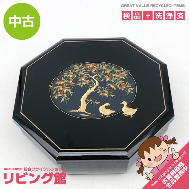 漆器 アクセサリーボックス 八角形 黒 鏡付き オルゴール付き ジュエリーボックス ブラック 金彩