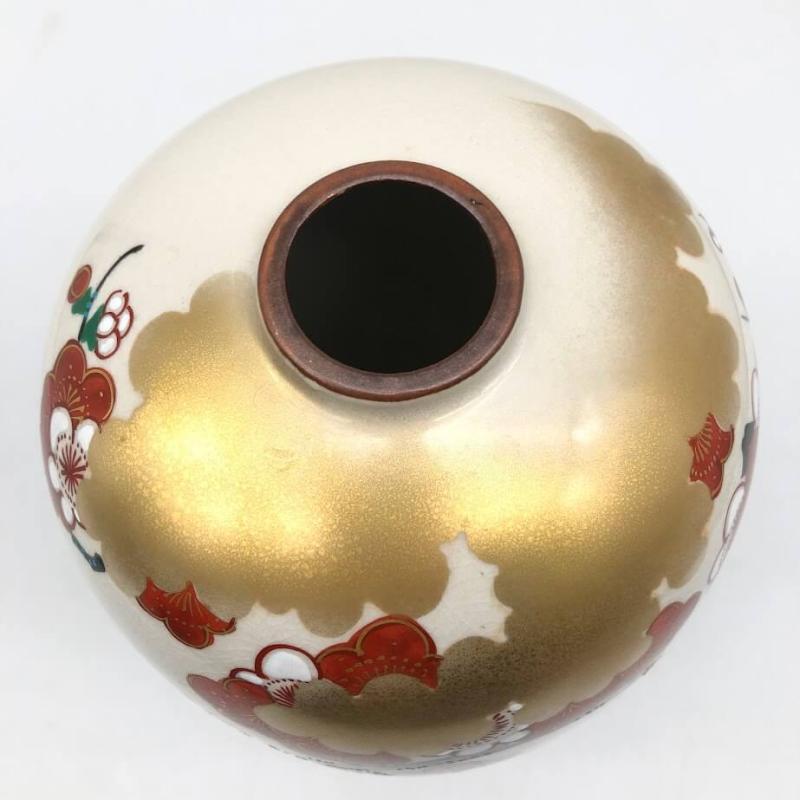 九谷焼 錦玉 花瓶 高さ25cm 梅 花 紅梅 和風 絵付け 金彩 花器 花入れ