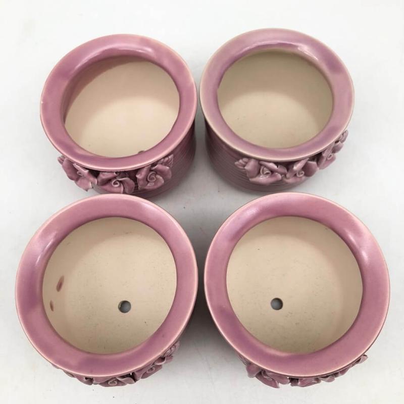 ミニ植木鉢 3号 4個セット ピンク 花飾り付 陶器鉢 直径10cm 丸型 フラワーポット プランター ミニ 小さい鉢 かわいい