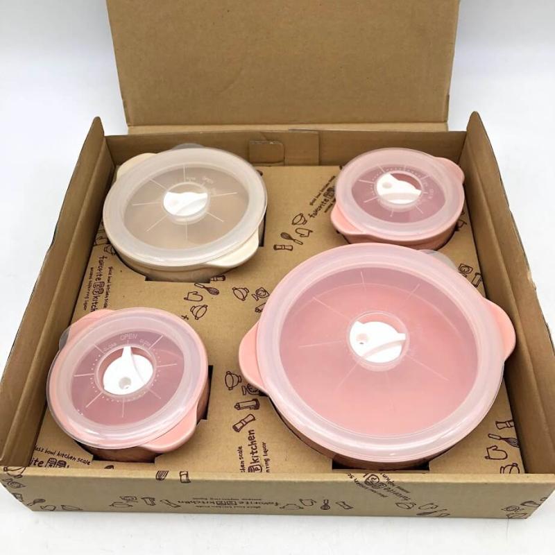 フェイバリットキッチン 保存容器 4個セット 陶器製 蓋付 ピンク アイボリー favorite kitchen