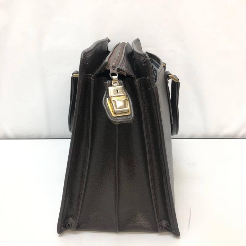 ビジネスバッグ ダークブラウン レザー調 鍵付き ブリーフケース 鞄 こげ茶 仕事用 書類入れ 厚みあり しっかりした 男性向け