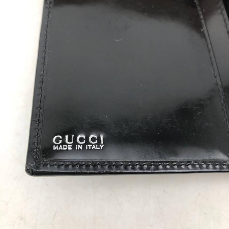 グッチ 長財布 エナメル ブラック 元箱付 GUCCI ホースビット 黒 無地 札入れ カード入れ付き