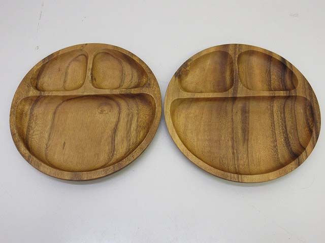 木製プレート　2個セット　仕切り付き　お皿　円形