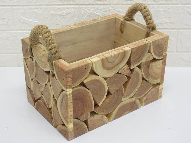 ウッドボックス　大　手付き　木製　輸入雑貨