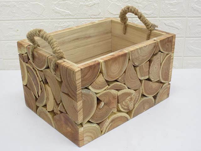 ウッドボックス　中　手付き　木製　輸入雑貨