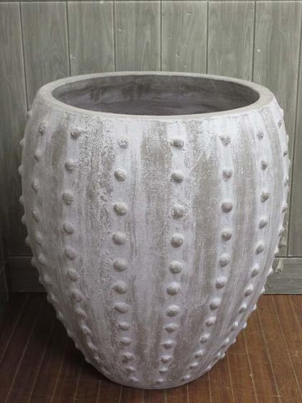 植木鉢　ライトグレー　超大型　陶器製　輸入雑貨