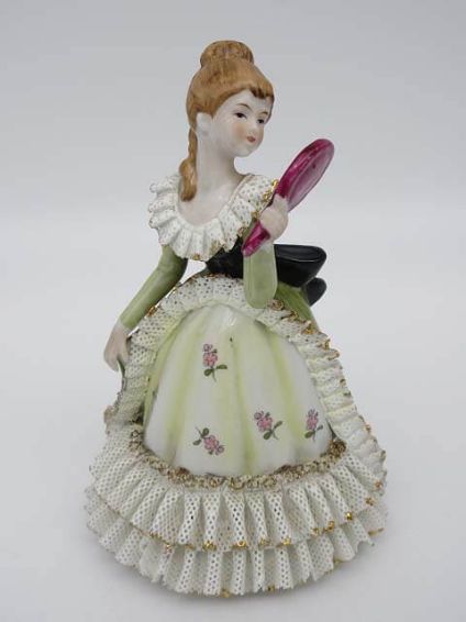 西洋陶器　ドマン　陶器人形　ドレス　女性　グリーン