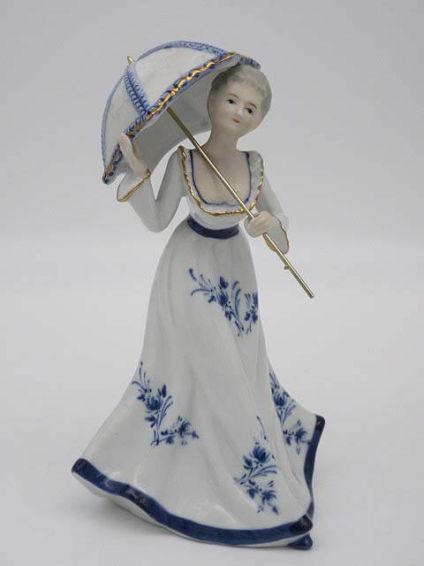 西洋陶器　ドマン　陶器人形　日傘を持つ女性　散歩