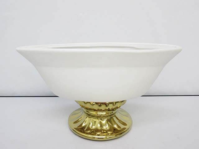 フラワーベース　陶器製　ホワイト　盃型　オーバル