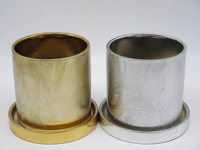 植木鉢　4号　2個セット　陶器製　輸入雑貨　ゴールド　シルバー