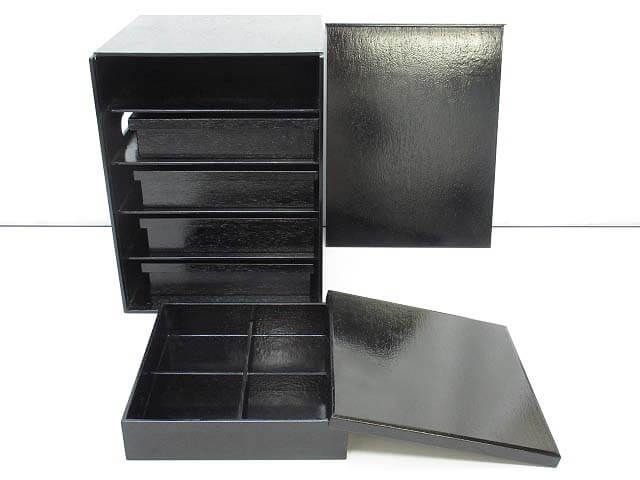 松花堂弁当箱　5個セット　黒　ケース付き　正方形