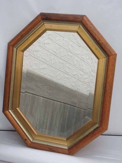 ウォールミラー　八角形　壁掛け　木製　木枠　鏡　かがみ