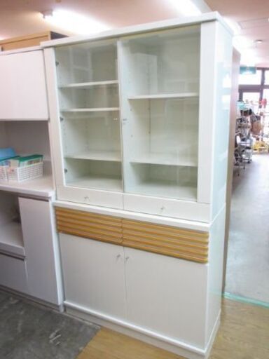 食器棚2連　ホワイト　幅104cm　食器棚　キッチン家具