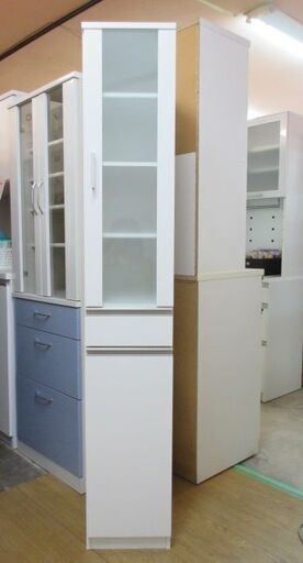 食器棚　スリム　ホワイト　幅29.5　スリムキャビネット　ガラス扉　キッチン収納
