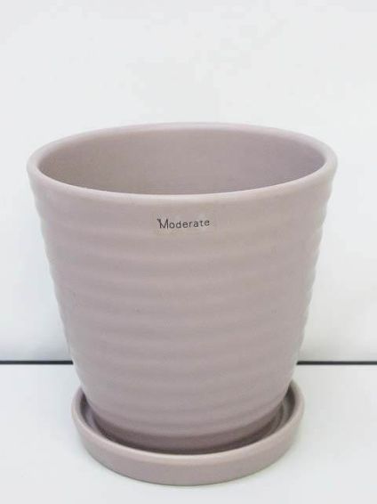 植木鉢　パープル系　5号　陶器製　薄紫　受け皿付き