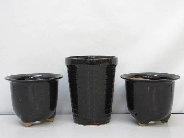 植木鉢　ブラック　3個セット　4号　陶器製　黒　フラワーポット　陶器鉢　丸型