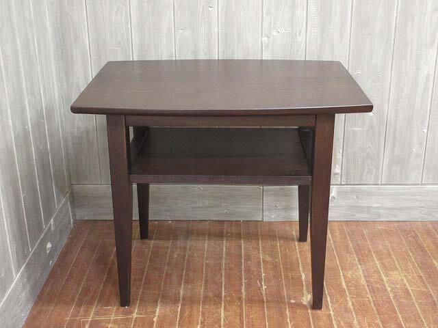 木製　サイドテーブル　ダークブラウン　マガジンラック付き　ナイトテーブル　ミニテーブル